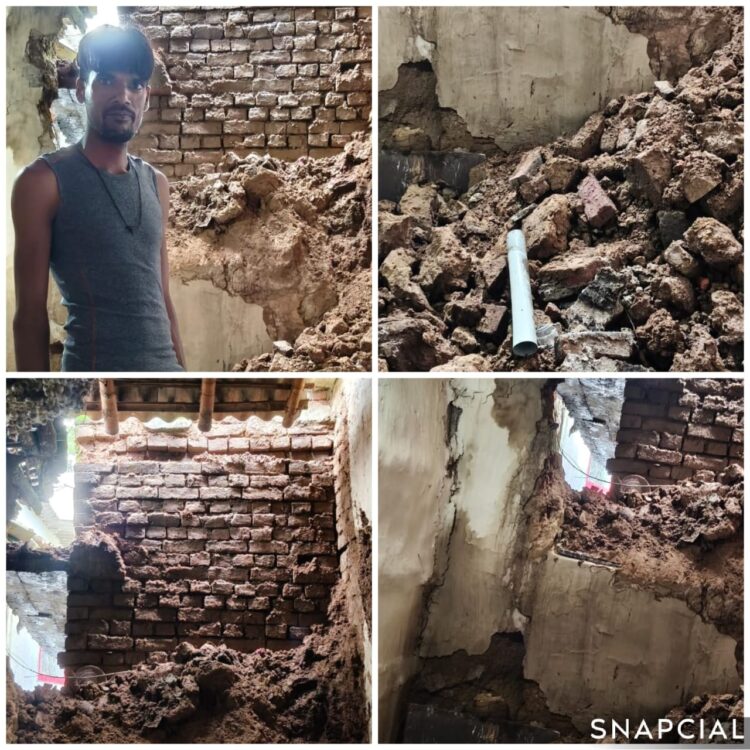 बारिश के कारण गिरा कच्चा मकान !